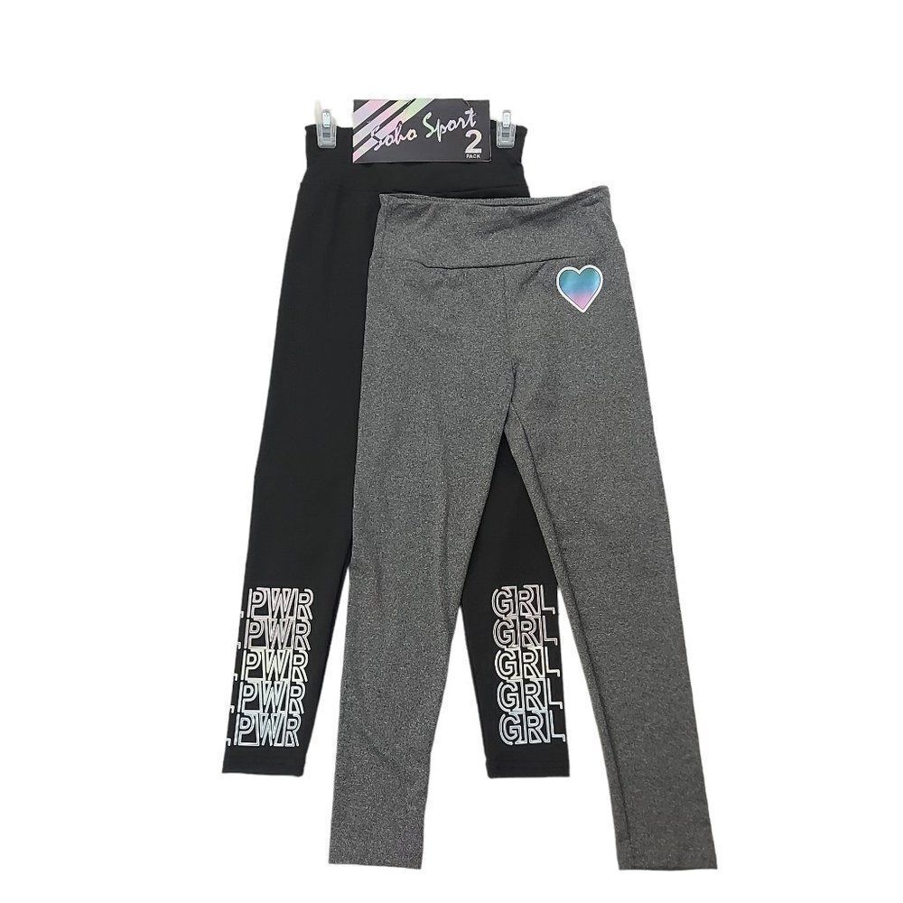 Soho Sport Leggings Set Of 2 Kids Girls 10/12 Gray Black